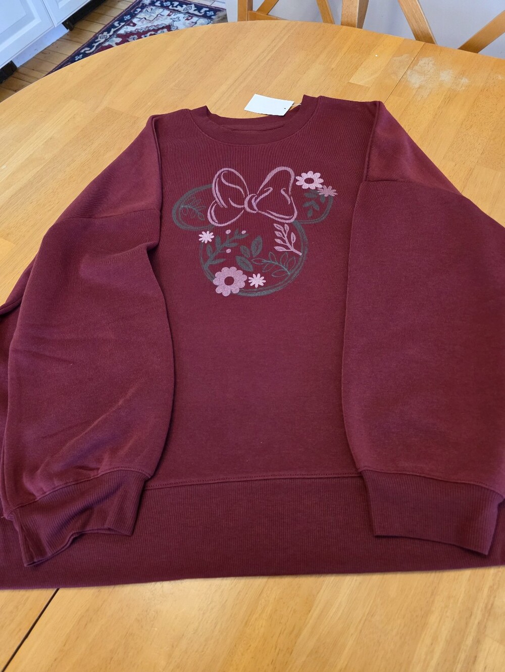 Disney Maroon Floral Minnie Graphic Crewneck Sweatshirt